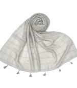 Grey Cotton Box Chekered Fringe's Stole  Stole For Women