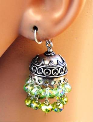 Sterling Silver Jhumka Earrings with Peridot 1