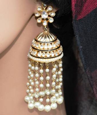 Kundan Jhumka Earrings with Multiple Pearl Strings 1