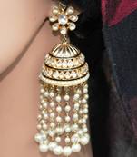 Kundan Jhumka Earrings with Multiple Pearl Strings