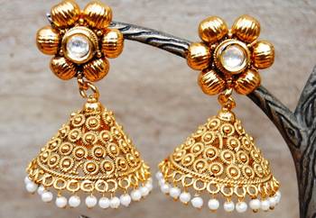 Antique Gold Flower Jhumka Earrings 1