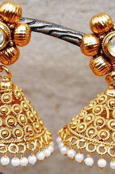 Antique Gold Flower Jhumka Earrings