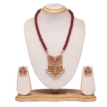 Maroon mala with maroon meenakari work necklace set 1