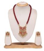 Maroon mala with maroon meenakari work necklace set
