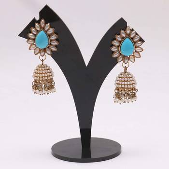 Torquise Blue pearl jhumki earrings 1