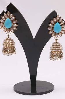 Torquise blue pearl jhumki earrings