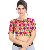 Women'S Red Jacquard Readymade Padded Saree Blouse