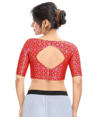 Women's Red Jacquard Readymade Padded Saree Blouse 2