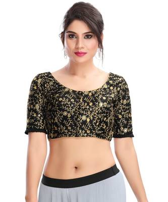 Women's Black Dupion Silk Readymade Padded Saree Blouse 1