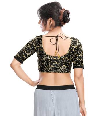 Women's Black Dupion Silk Readymade Padded Saree Blouse 2