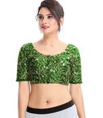 Women's Green Dupion Silk Readymade Padded Saree Blouse