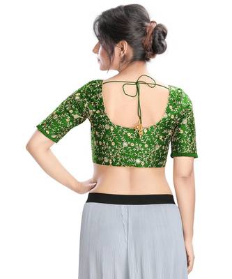 Women's Green Dupion Silk Readymade Padded Saree Blouse 2