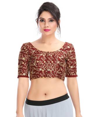 Women's Maroon Dupion Silk Readymade Padded Saree Blouse 1