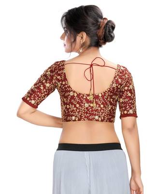 Women's Maroon Dupion Silk Readymade Padded Saree Blouse 2