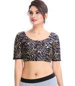 Women's Navy Blue Dupion Silk Readymade Padded Saree Blouse