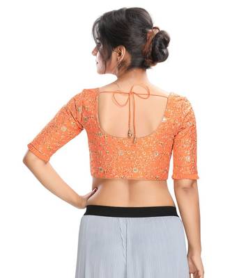 Women's Peach Dupion Silk Readymade Padded Saree Blouse 2