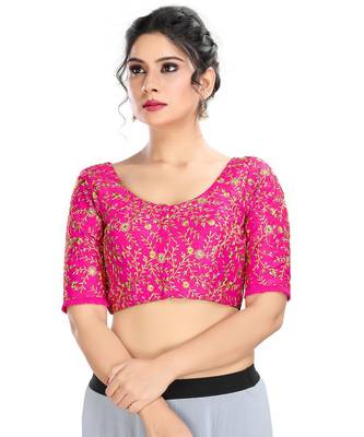 Women's Pink Dupion Silk Readymade Padded Saree Blouse 1