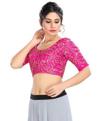 Women's Pink Dupion Silk Readymade Padded Saree Blouse 3