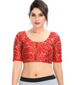 Women's Red Dupion Silk Readymade Padded Saree Blouse