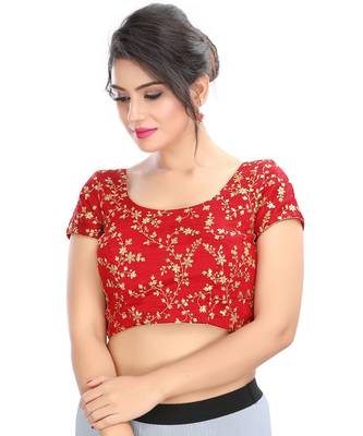 Women's Red Dupion Silk Readymade Padded Saree Blouse 1