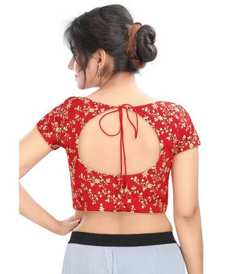 Women's Red Dupion Silk Readymade Padded Saree Blouse 2