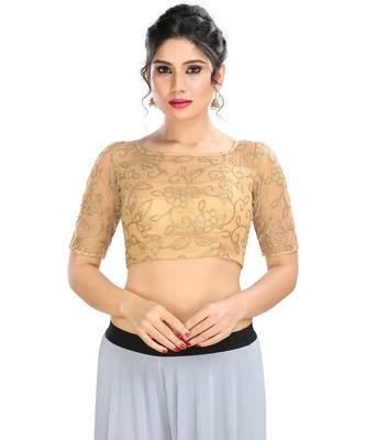 Women's Gold Net Readymade Padded Saree Blouse 1
