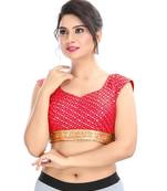 Women's Red Cotton Silk Readymade Padded Saree Blouse