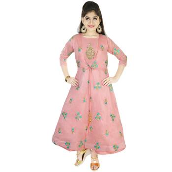 Pink Embroidred Chanderi With Zardosi Handwork In A Jacket Syle Gown 1