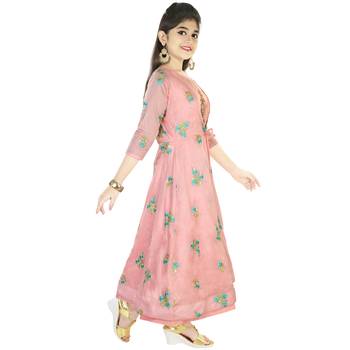 Pink Embroidred Chanderi With Zardosi Handwork In A Jacket Syle Gown 2