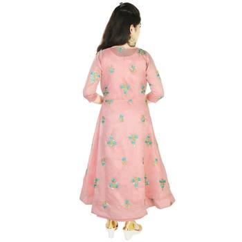 Pink Embroidred Chanderi With Zardosi Handwork In A Jacket Syle Gown 3