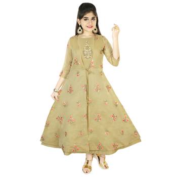 Tussar Embroidred Chanderi With Zardosi Handwork In A Jacket Syle Gown 1