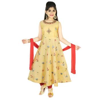 Yellow Embroidred Chanderi With Zardosi Handwork In A Gown With Salwar 1