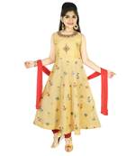 Yellow Embroidred Chanderi With Zardosi Handwork In A Gown With Salwar