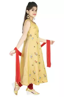 Yellow Embroidred Chanderi With Zardosi Handwork In A Gown With Salwar