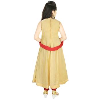 Yellow Embroidred Chanderi With Zardosi Handwork In A Gown With Salwar 3