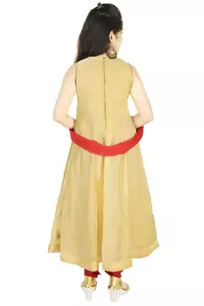 Yellow Embroidred Chanderi With Zardosi Handwork In A Gown With Salwar