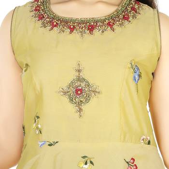 Yellow Embroidred Chanderi With Zardosi Handwork In A Gown With Salwar 4