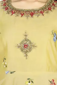 Yellow Embroidred Chanderi With Zardosi Handwork In A Gown With Salwar