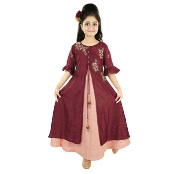 Coffee And Peach Dola Silk Dual Colored With Zardosi Handwork In A Gown 1