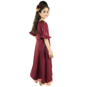 Coffee And Peach Dola Silk Dual Colored With Zardosi Handwork In A Gown 2