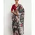 Black Floral Print Linen Saree