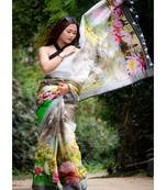Multicolor Floral Print Linen Saree