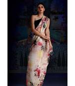 Multicolor Floral Print Linen Saree