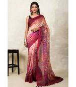 Multicolor Floral Print Linen Saree