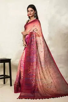 Multicolor Floral Print Linen Saree