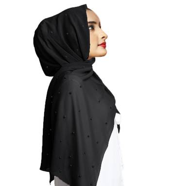 Justkartit Women'S Pearl Work Premium Georgette Scarf Hijab Dupatta 1