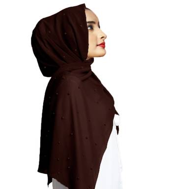 Justkartit Light Violet Color Pearl Work Premium Georgette Scarf Hijab Dupatta For Women 1