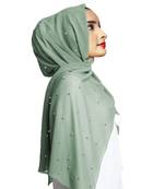 Justkartit Pista Color Pearl Work Georgette Hijab Scarf Dupatta For Women