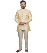 Yellow plain raw silk sherwani