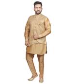Gold plain brocade silk kurta-pajama